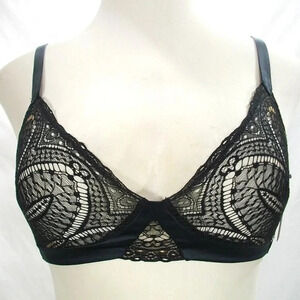 XS Calvin Klein QF3994 CK Black Audacious Lace & Satin Wire Free Bra Bralette Bl